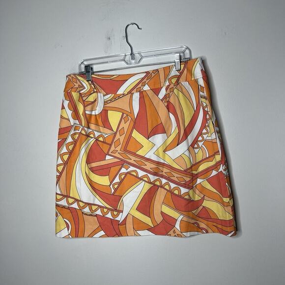 Talbots Skirt Womens 16 Orange Yellow Geometric Abstract Print Stretch Cotton - Picture 10 of 10
